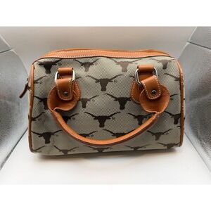 Texas Longhorns Canvas Satchel Bowler Bag Cream Brown Logo Print 10x8